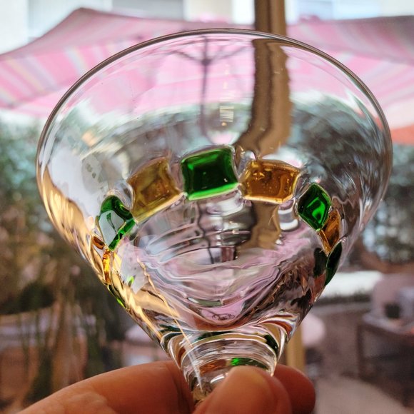 4 Murano Italian Cocktail Glasses, clear/colored block pattern - MCM, EUC - Picture 3 of 11